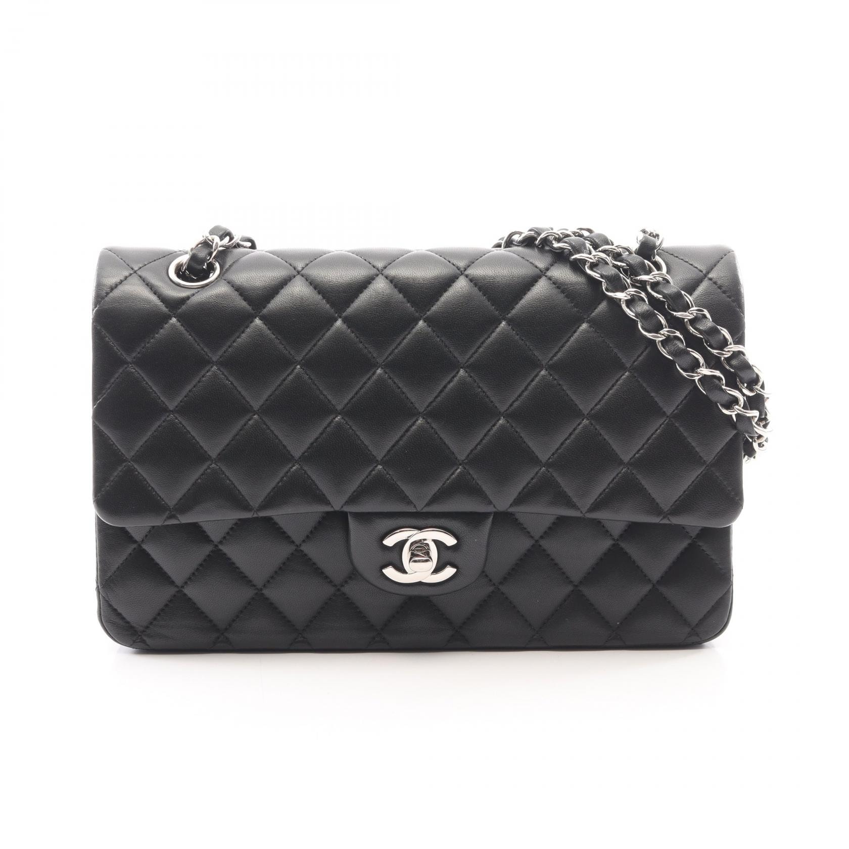 シャネル CHANEL マトラッセ Wフラップ ショルダーバッグ バッグ ラムスキン(羊革) レディース ブラック系 【中古】