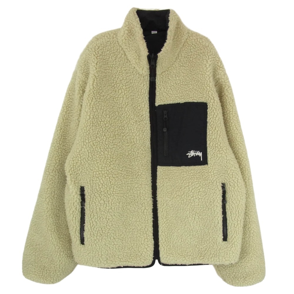 STUSSY ステューシー ジャケット 22AW 8 Ball Sherpa Jacket Natural リバーシブル エイトボール シェルパ フリース ジャケット ナチュラル オフホワイト系 M【中古】