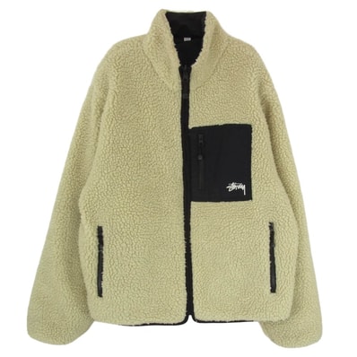 STUSSY ステューシー ジャケット 22AW 8 Ball Sherpa Jacket Natural リバーシブル エイトボール シェルパ フリース ジャケット ナチュラル オフホワイト系 M【中古】