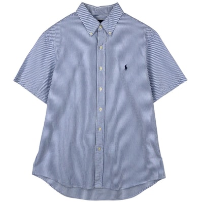 古着 ラルフローレン Ralph Lauren シアサッカー 半袖 ボタンダウン ストライプシャツ メンズL相当/eaa623574
