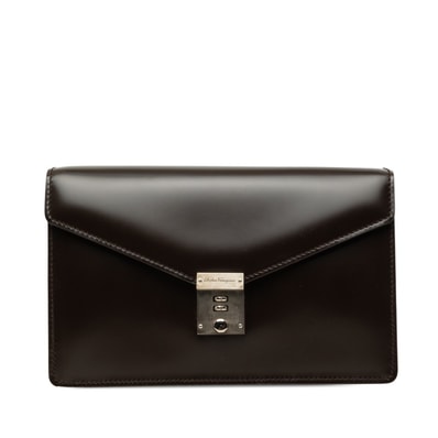 サルヴァトーレフェラガモ ダイヤルロック セカンドバッグ EP-24 1001 ダークブラウン レザー メンズ Salvatore Ferragamo 【中古】