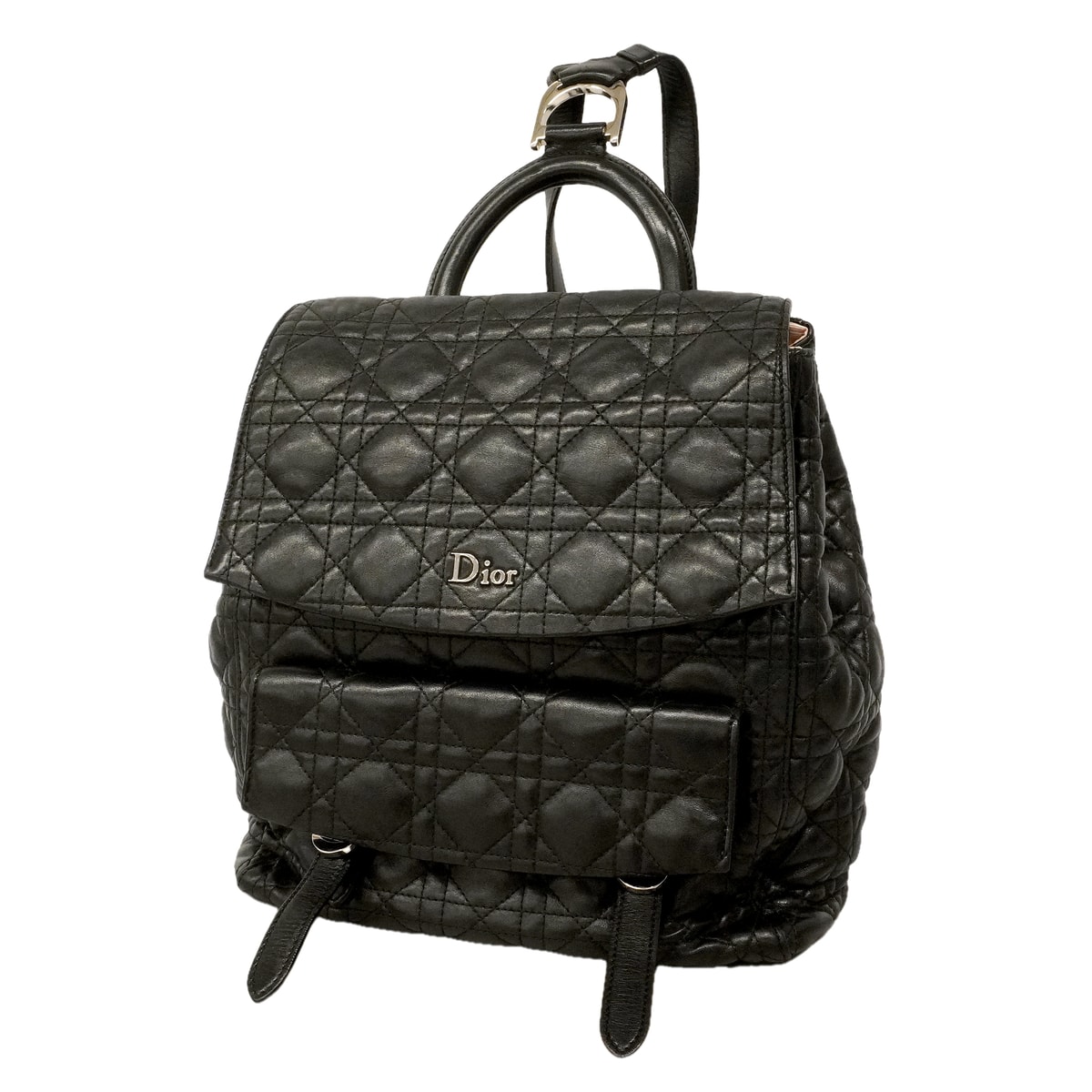 【6ge5776】クリスチャンディオール リュック・デイパック カナージュ レザー ブラック シルバー金具【中古】レディース