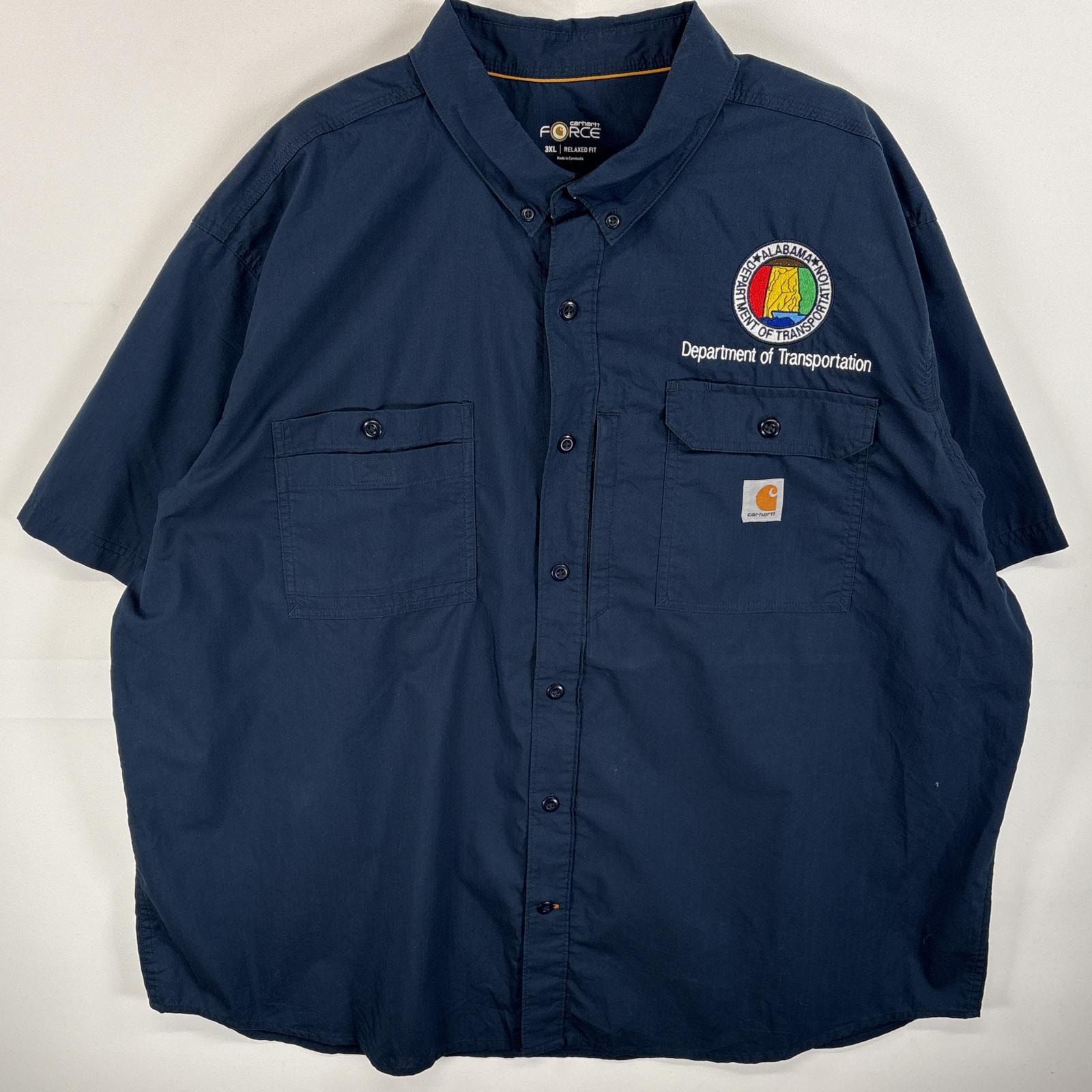 古着 カーハート Carhartt 半袖シャツ ボタンダウンシャツ ワークシャツ フラップポケ 3XL  ネイビー系 無地 メンズ
