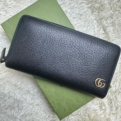 GUCCI GG Marmont Leather Zip Around Wallet "Black/Gold"