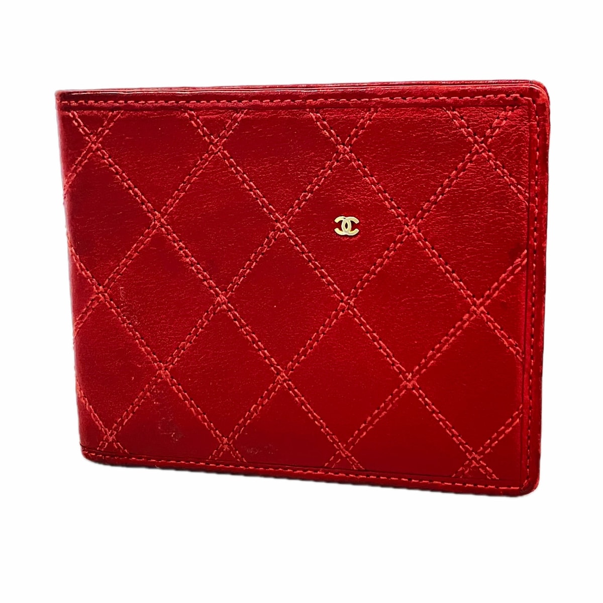 【6ke5865】シャネル 札入れ ビコローレ ラムスキン レッド ゴールド金具【中古】レディース