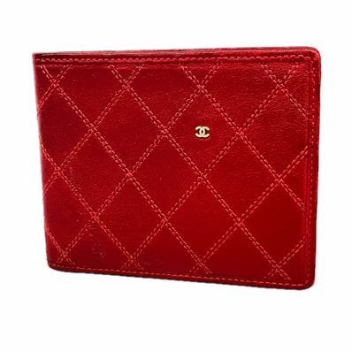 【6ke5865】シャネル 札入れ ビコローレ ラムスキン レッド ゴールド金具【中古】レディース