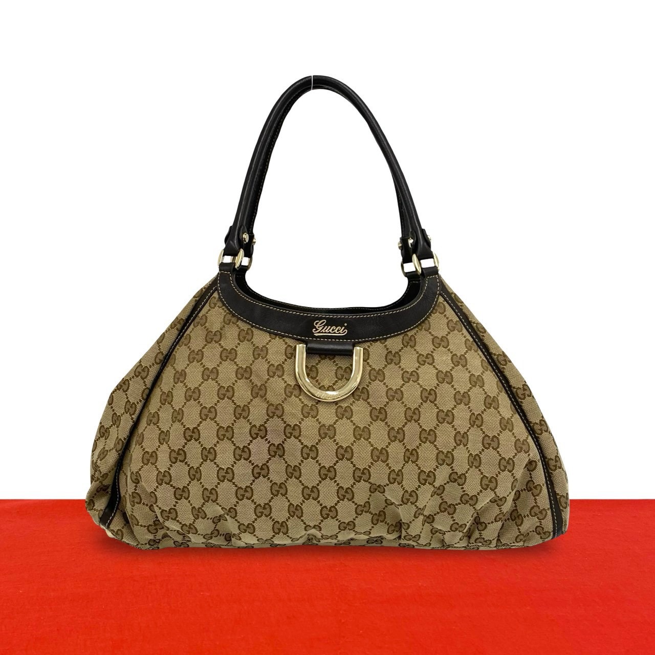GUCCI グッチ ロゴ 金具 GG 柄 キャンバス レザー トートバッグ ブラウン
24449
