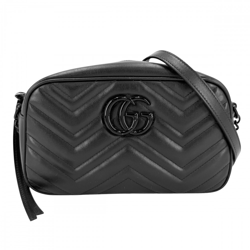 GUCCI グッチ ショルダーバッグ GGマーモント スモール カメラバッグ キルティング 肩掛け 斜め掛け 447632 レザー    ブラック 黒 ブラック×シルバー金具 レディース【中古品】