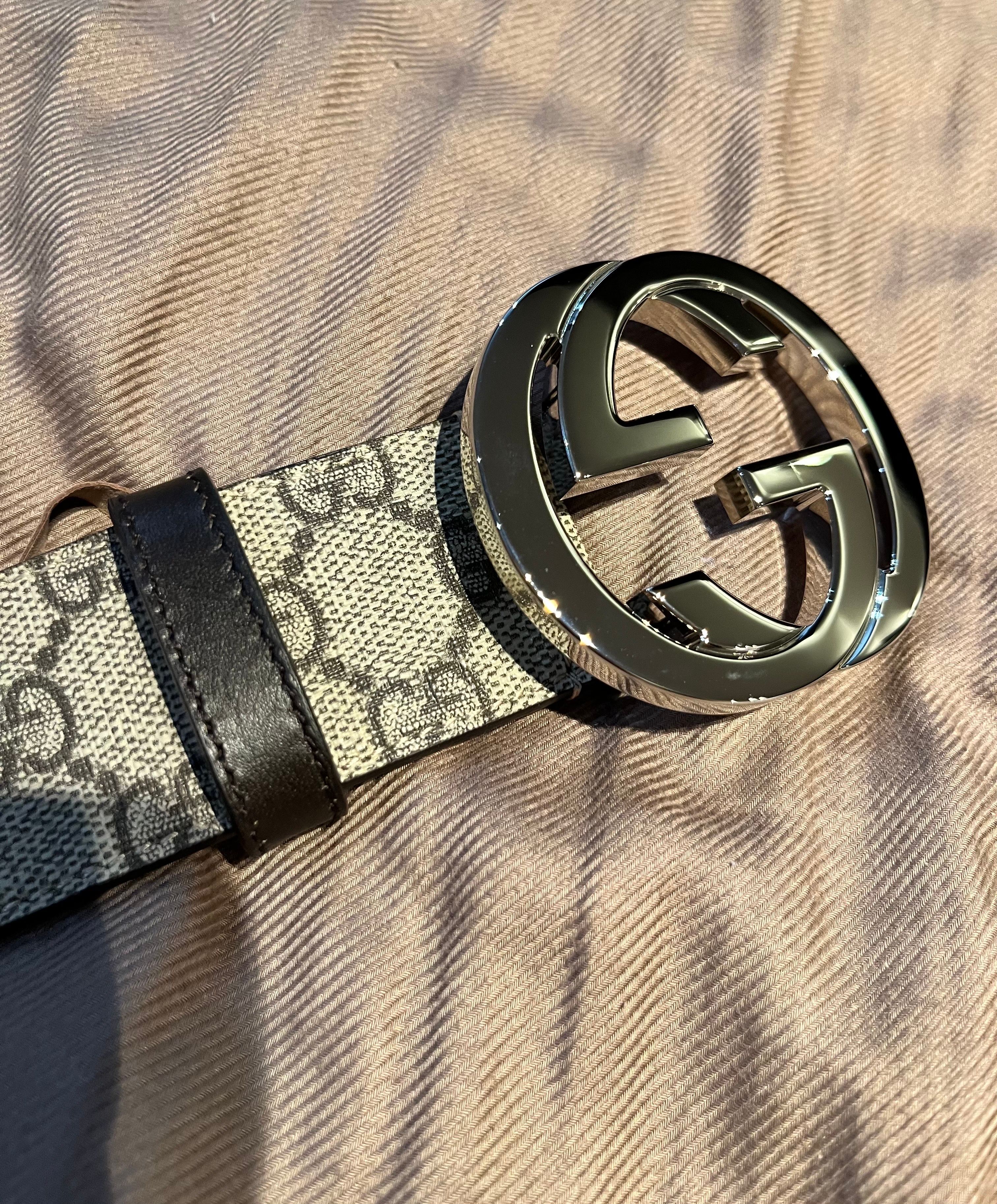 GUCCI GG Supreme Belt With G Buckle "Beige/Ebony"