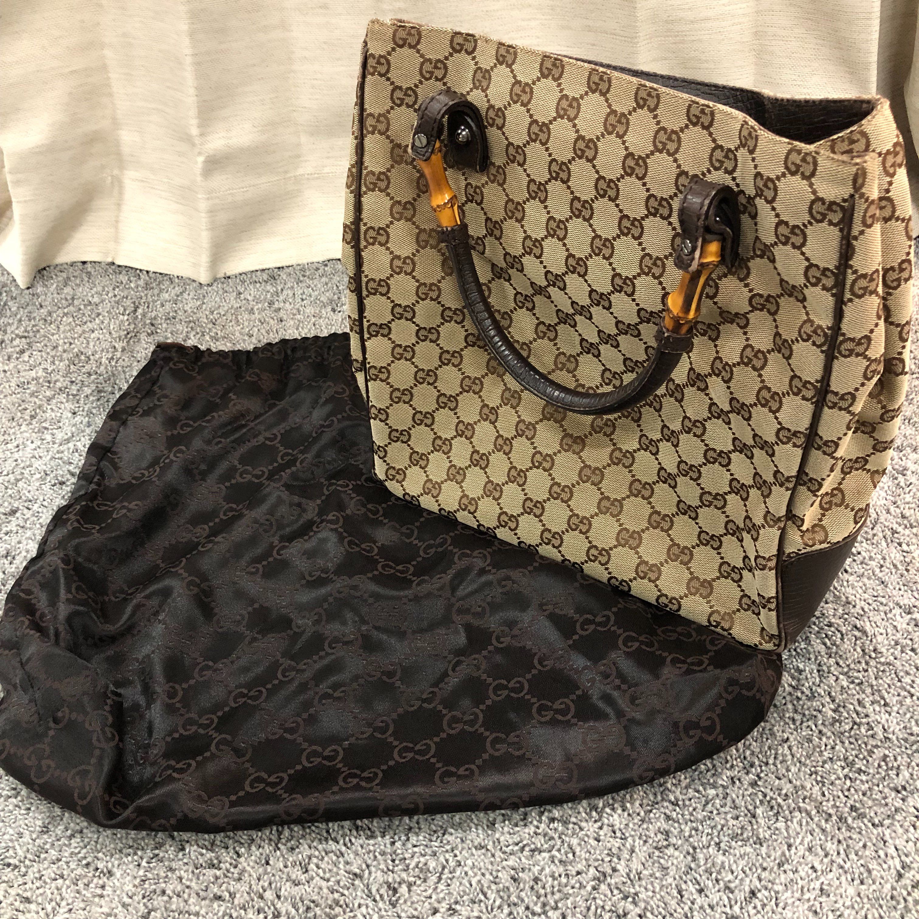 GUCCI GG Canvas Bamboo Handle Tote Bag "Beige"