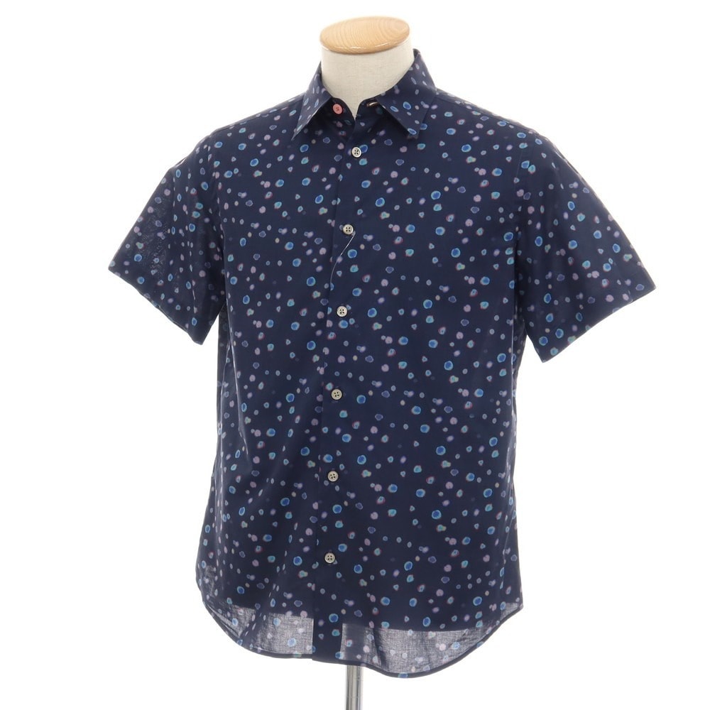 【中古】ピーエス ポールスミス PS Paul Smith コットン 水玉 ランダムドット 半袖シャツ ネイビー【サイズS】【メンズ】