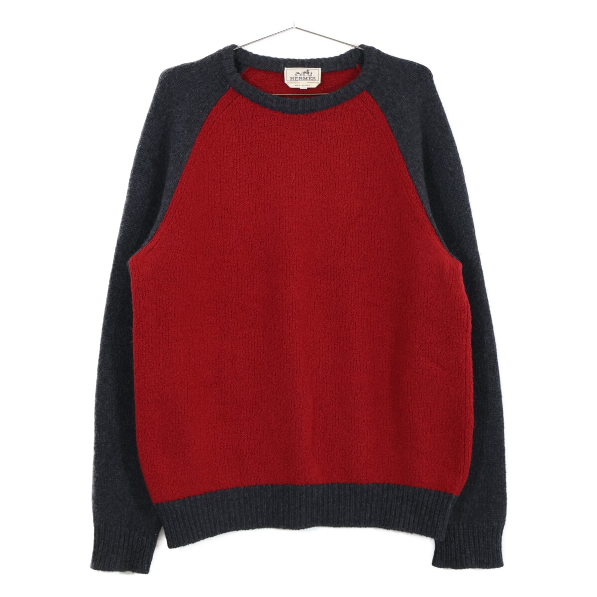 エルメス バイカラー カシミヤ混 クルーネック ニットセーター L