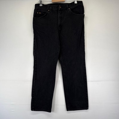 古着 リー Lee デニム パンツ ジーンズ ジーパン レザーパッチ 5ポケット ワンポイントロゴ W36×L30 ブラック系 メンズ
