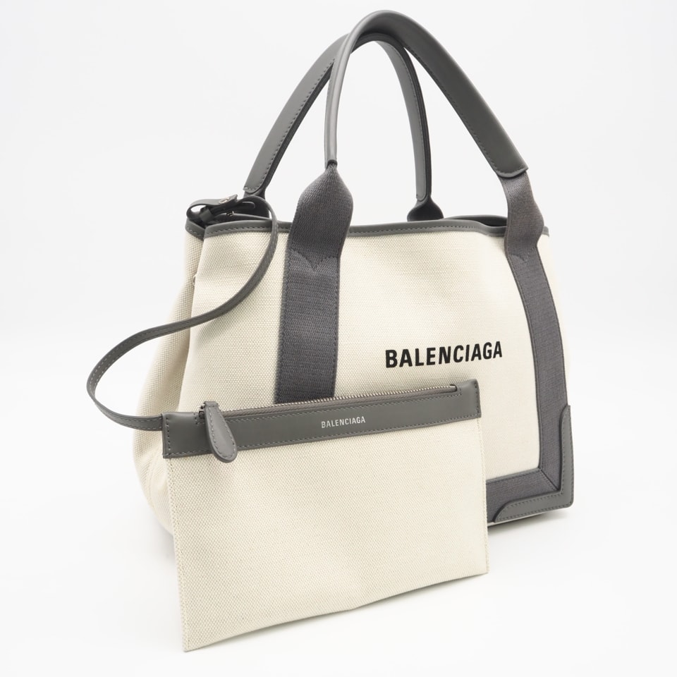 美品 BALENCIAGA バレンシアガ キャンバス ロゴ トートバッグ 339933 トートバッグ ナチュラル グレー キャンバス レザー メンズ