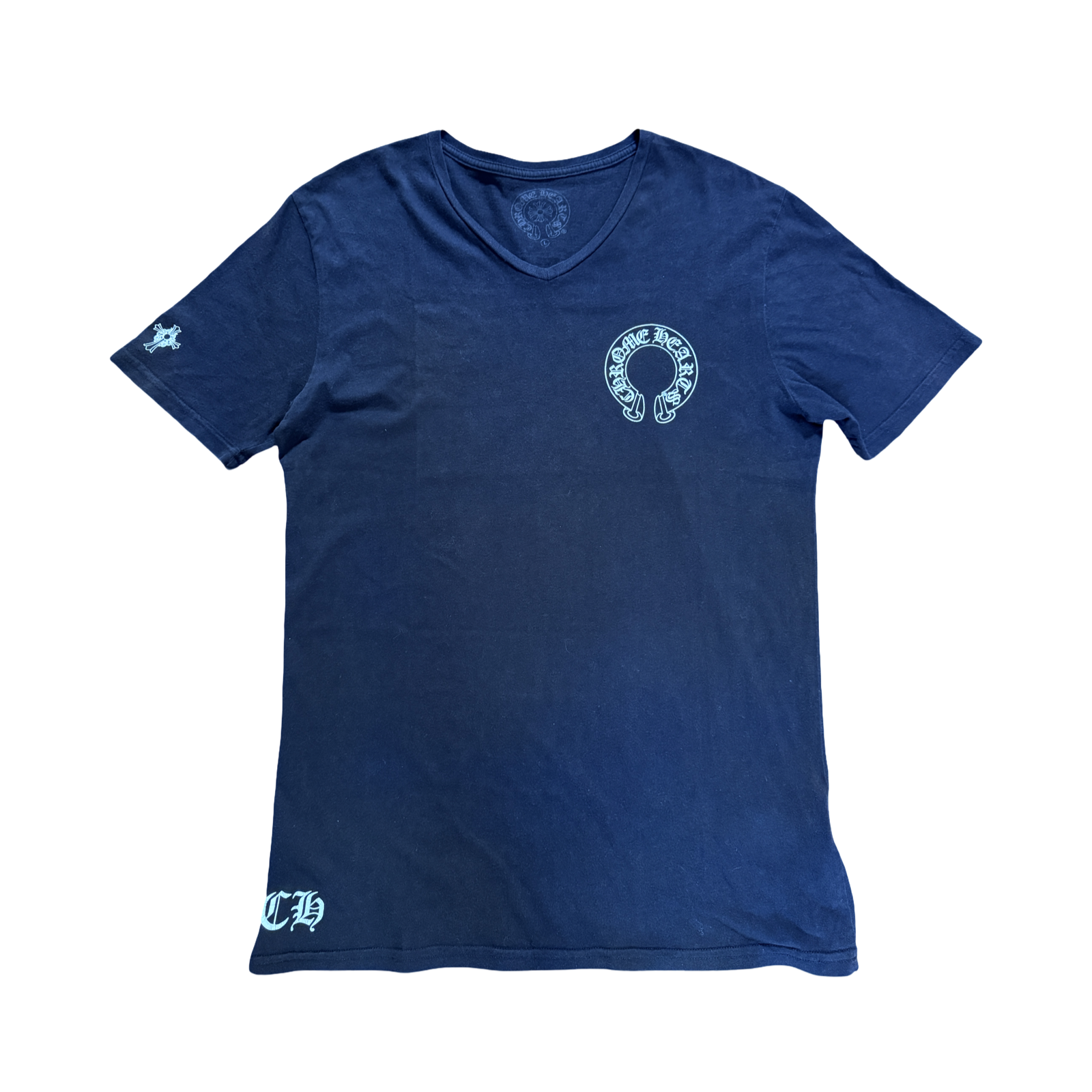C (やや傷や汚れあり)】Vネック Tシャツ CHクロス ブラックの古着