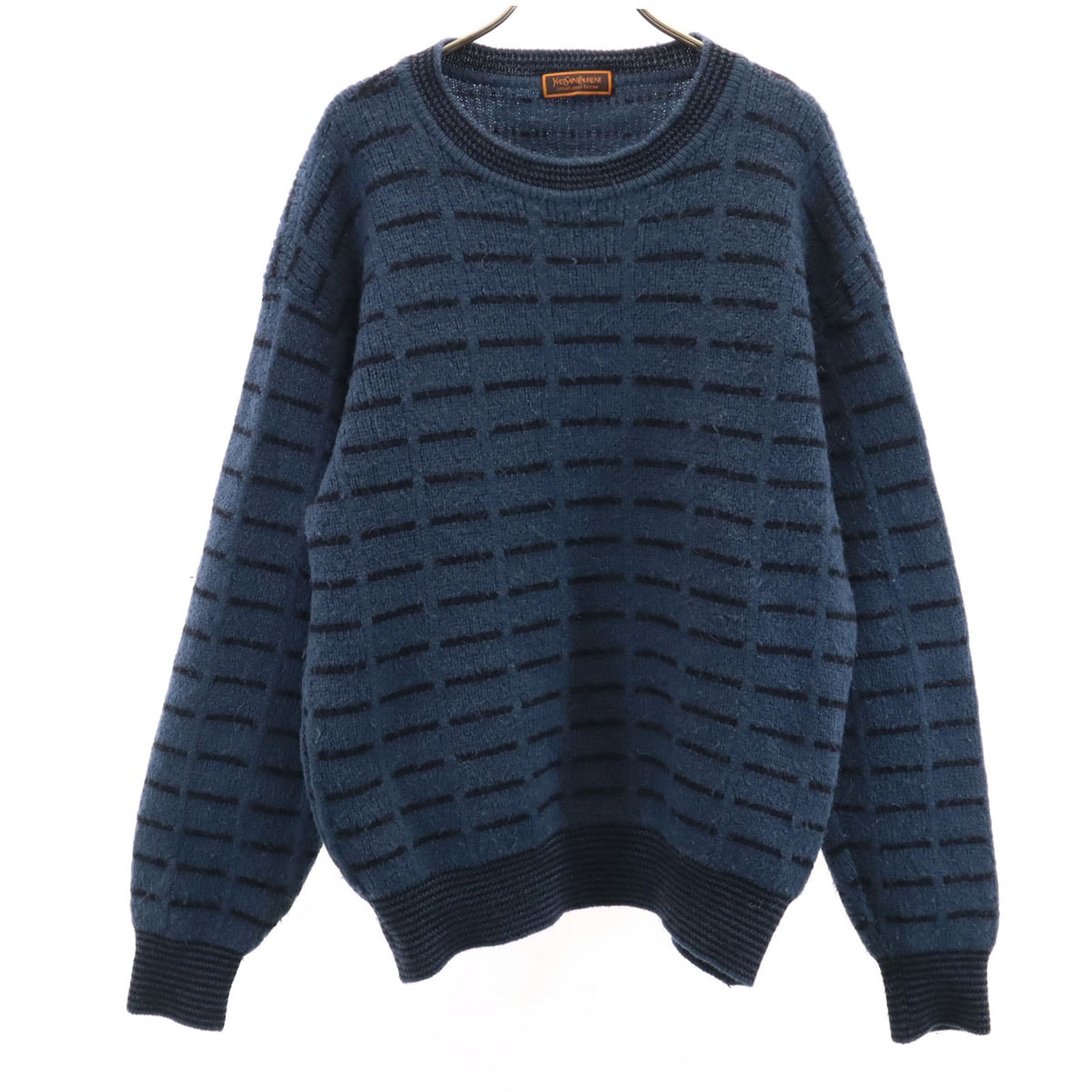 YVES SAINT LAURENT イヴサンローラン 90s オールド 総柄 長袖 セーター L ネイビー ニット