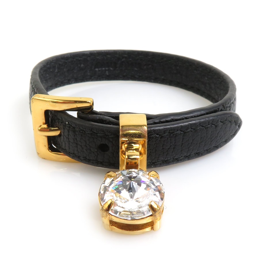 ミュウミュウ MIUMIU ブレスレット レザー/ストーン/ビジュー ブラック レディース【中古】 55961m