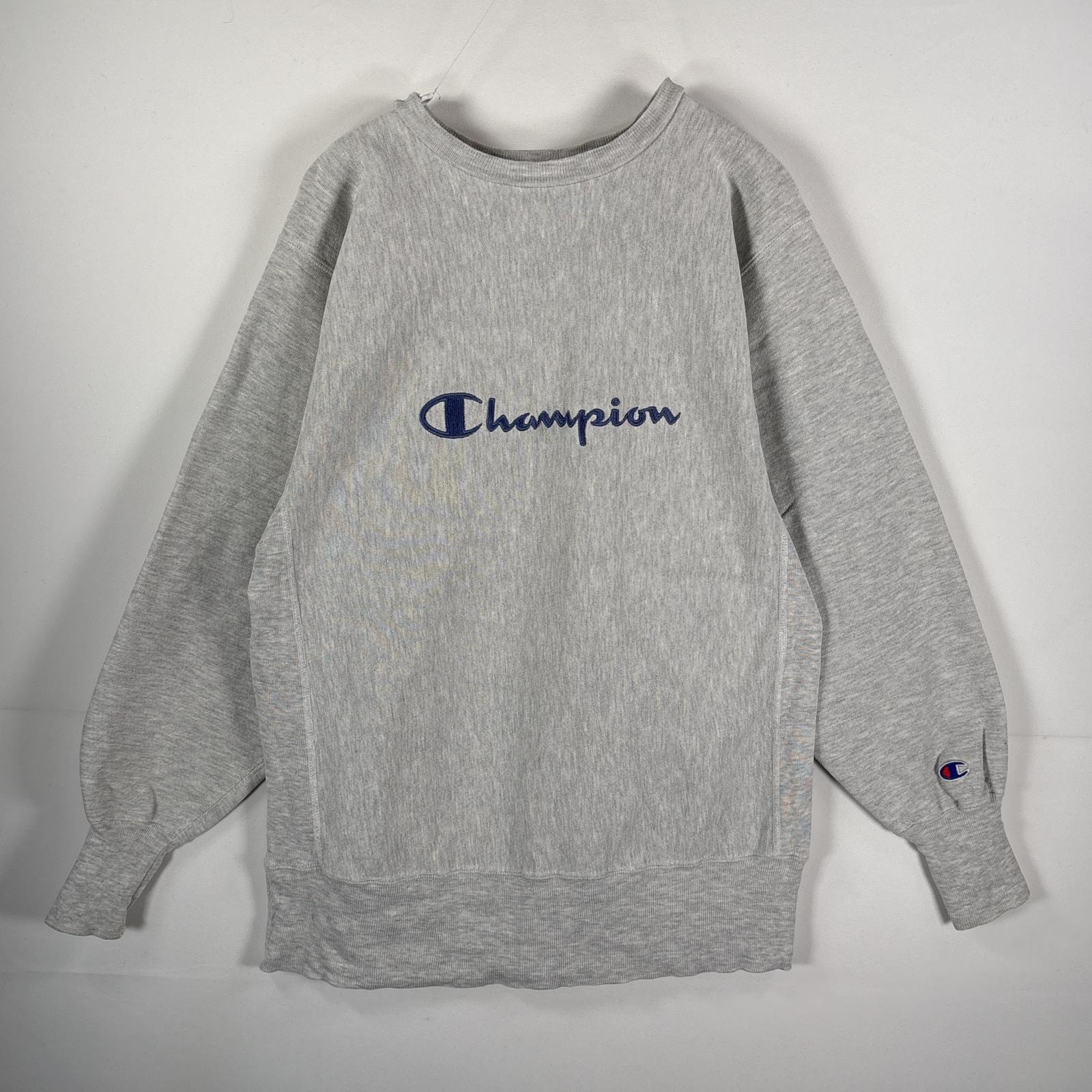 古着 90's/90年代 チャンピオン Champion USA製 スウェット リバースウィーブ クルーネック 刺繍プリント L グレー メンズ