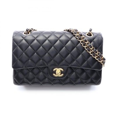シャネル CHANEL マトラッセ Wフラップ ショルダーバッグ バッグ ラムスキン(羊革) レディース ブラック系 A01112 【中古】