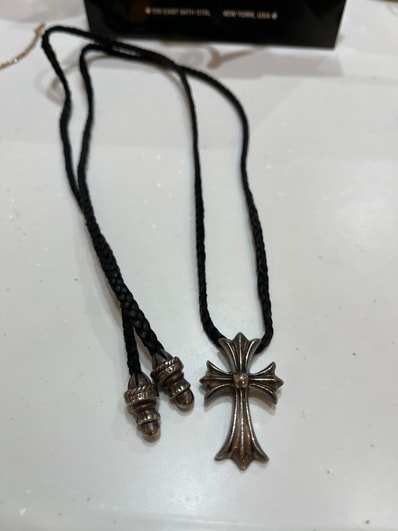 Chrome Hearts Small CH Cross Leather Braid W Bolo Tip Necklace "Silver"