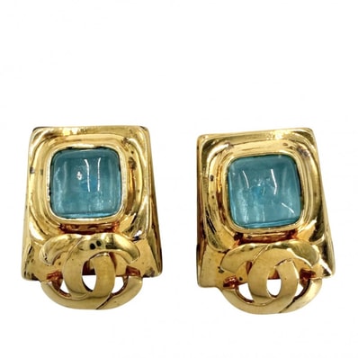 CHANEL シャネル イヤリング ココマーク アクセサリー ヴィンテージ GP カラーストーン 97P ゴールド ライトブルー レディース 約27.5g 1997年【中古品】