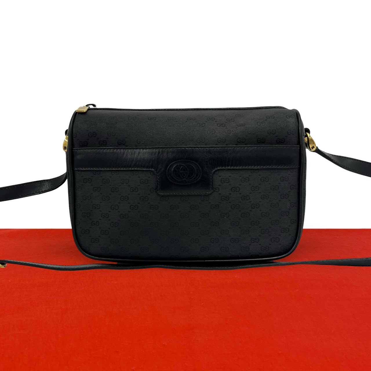 GUCCI グッチ マイクロGG 柄 ロゴ レザー PVC ショルダーバッグ ブラック
 98197