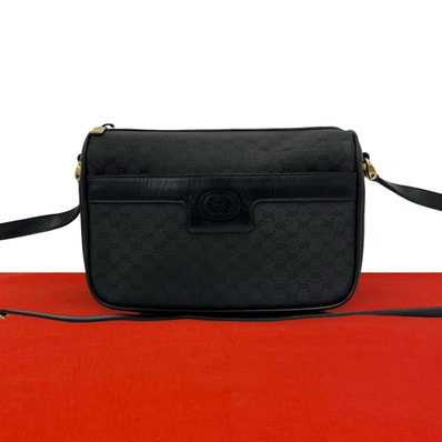 GUCCI グッチ マイクロGG 柄 ロゴ レザー PVC ショルダーバッグ ブラック
98197