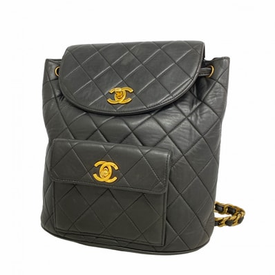 【6ea0439-k】シャネル リュック・デイパック マトラッセ ラムスキン ブラック ゴールド金具【中古】レディース