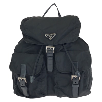 PRADA プラダ テスート 三角ロゴプレート ブラック 黒 シルバー金具 ナイロン リュックサック バックパック 602417 【中古】