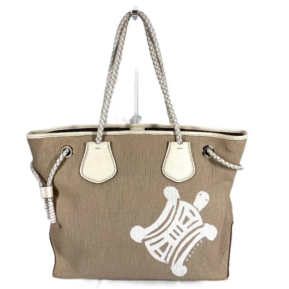 セリーヌ CELINE ロゴ マカダム ヴィンテージ カバン トートバッグ 肩掛け ショルダーバッグ レザー/キャンバス ベージュ