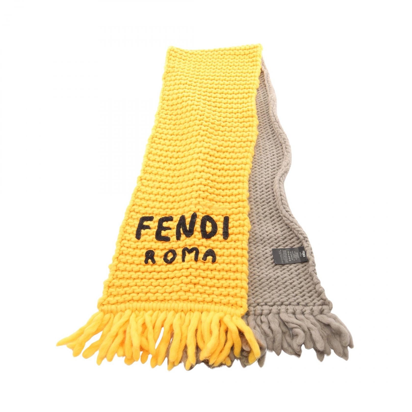 フェンディ FENDI ロゴ ローゲージ マフラー 衣料品 ウール レディース イエロー系 / グレー系 6114900090 【中古】