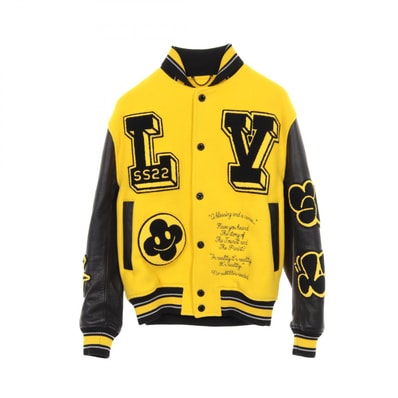ルイ・ヴィトン LOUIS VUITTON エンブロイダリー バーシティ スタジアム 衣料品 アウター ウール レザー メンズ イエロー系 / ブラック系 【中古】