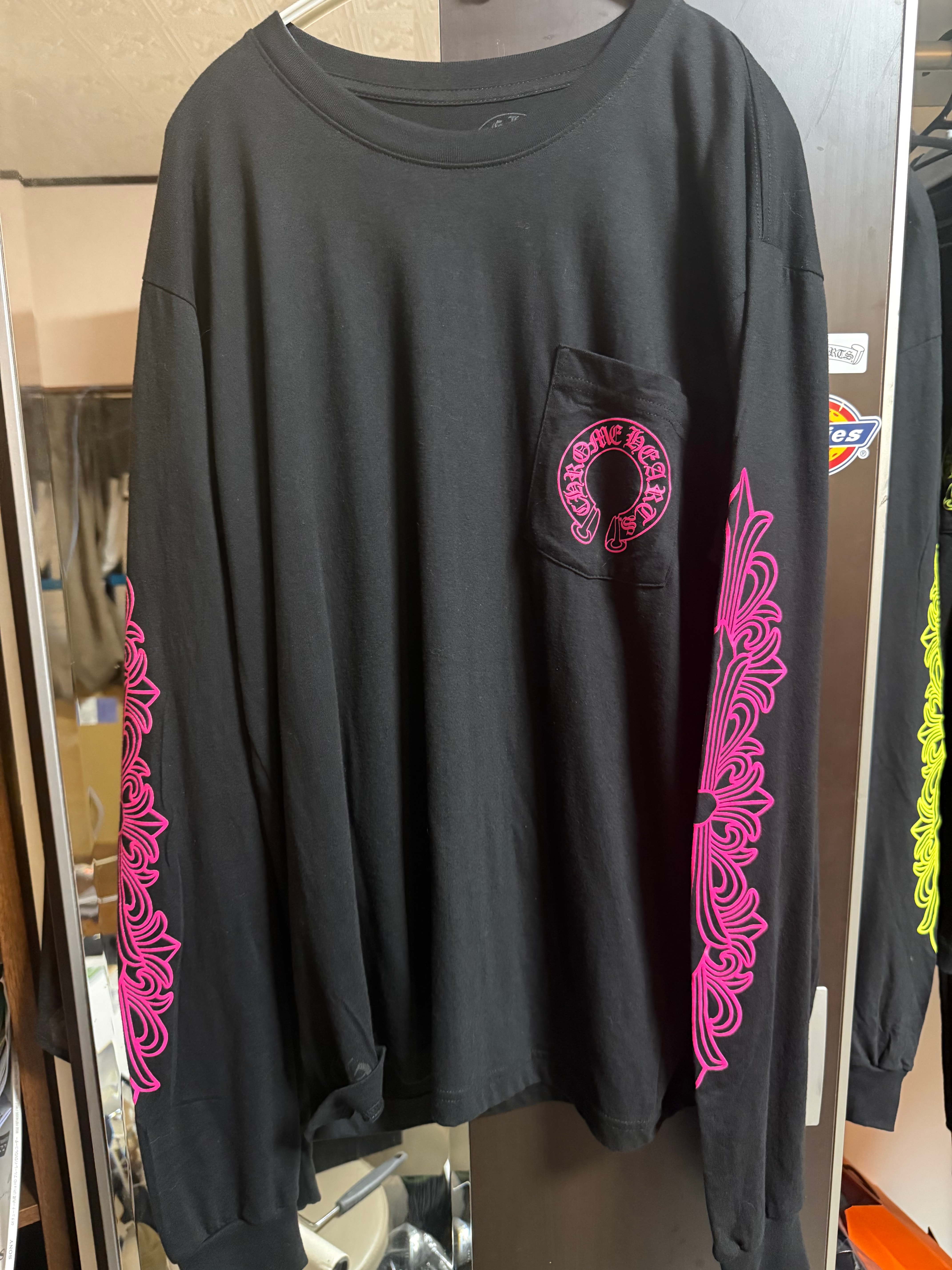 Chrome Hearts Horseshoe Floral Cross Pink Logo L/S Pocket T-Shirt "Black"
