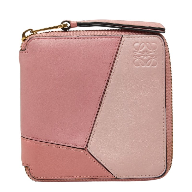 ロエベ アナグラム パズル ラウンドファスナー 二つ折り財布 061706 ピンク系 レザー レディース LOEWE 【中古】