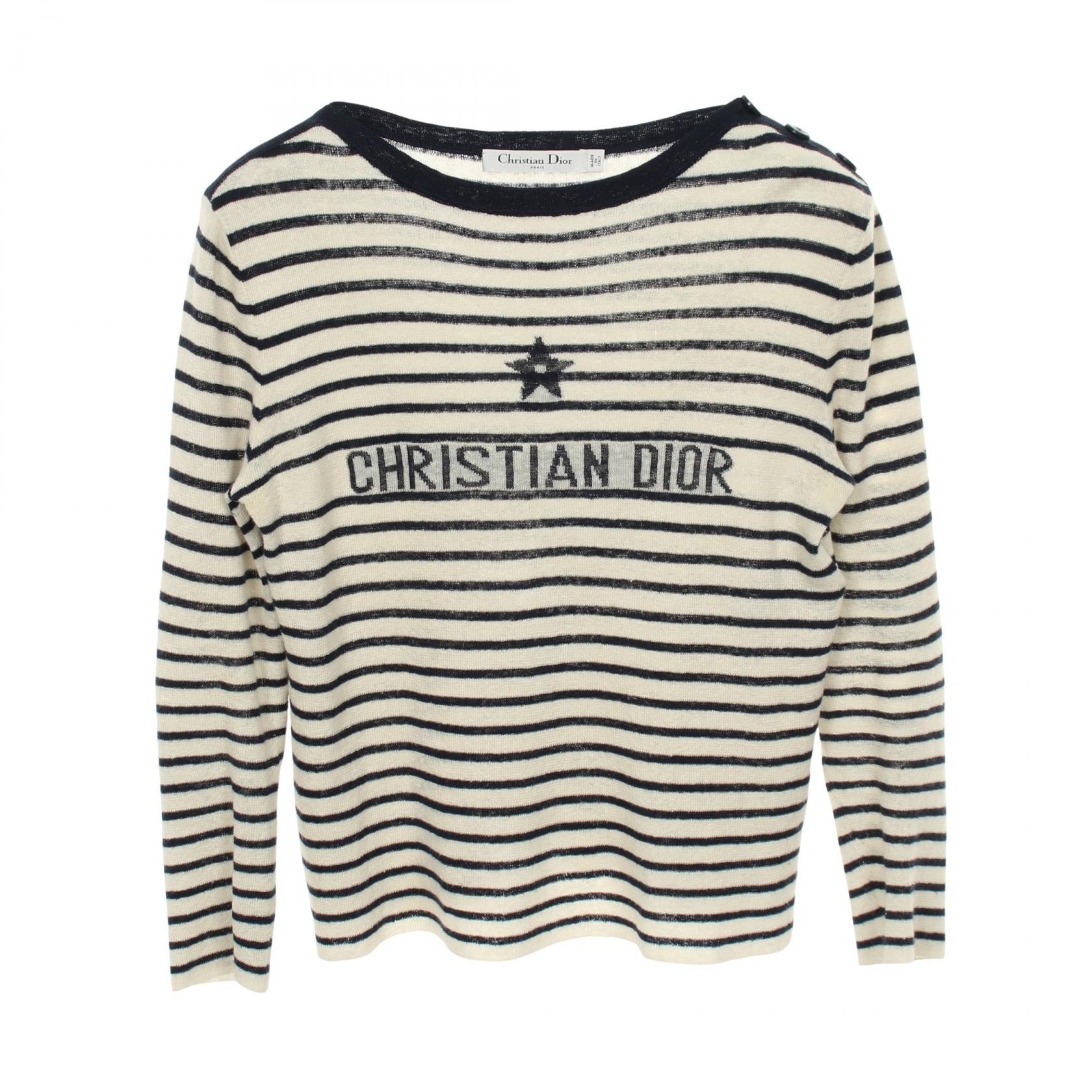 ディオール Dior DIORIVIERA ニット 衣料品 トップス ファブリック カシミヤ レディース ホワイト系 / ネイビー系 244S97AM733 【中古】