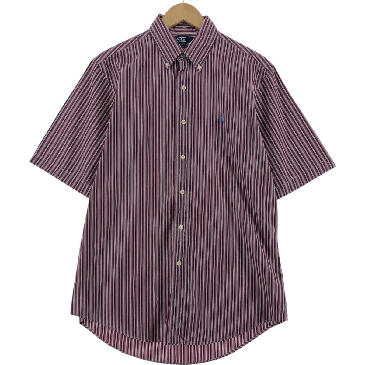 古着 ラルフローレン Ralph Lauren CUSTOM FIT 半袖 ボタンダウン ストライプシャツ メンズM相当/eaa535671