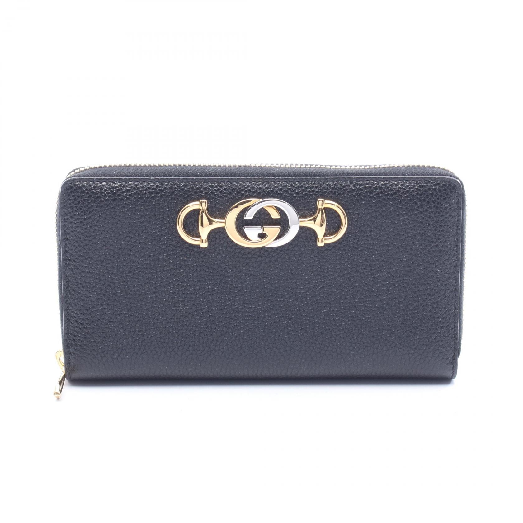 グッチ GUCCI ズゥミ ラウンド長財布 財布 レザー レディース ブラック系 570661 【中古】