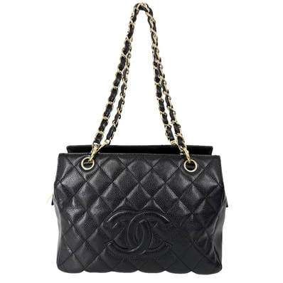 CHANEL シャネル トートバッグ PTT マトラッセ チェーンハンドバッグ 肩掛け ココマーク キャビアスキン ブラック 黒 ゴールド金具 レディース【中古品】