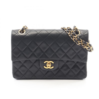 シャネル CHANEL マトラッセ Wフラップ ショルダーバッグ バッグ ラムスキン(羊革) レディース ブラック系 【中古】