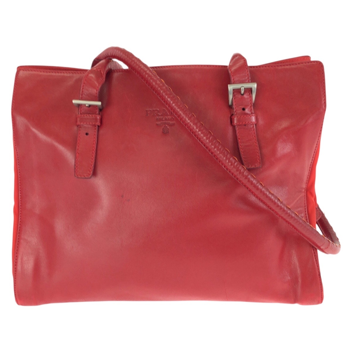 美品 PRADA プラダ テスート レッド シルバー金具 レザー ナイロン/ ショルダーバッグ トートバッグ 601341 【中古】