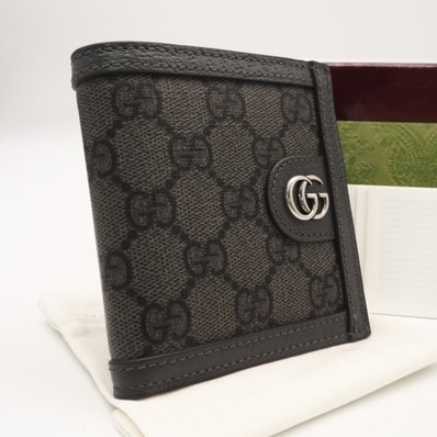 極美品 GUCCI グッチ GGスプリーム オフィディア コンパクトウォレット 732016 二つ折り財布 グレー コーティングキャンバス レザー メンズ