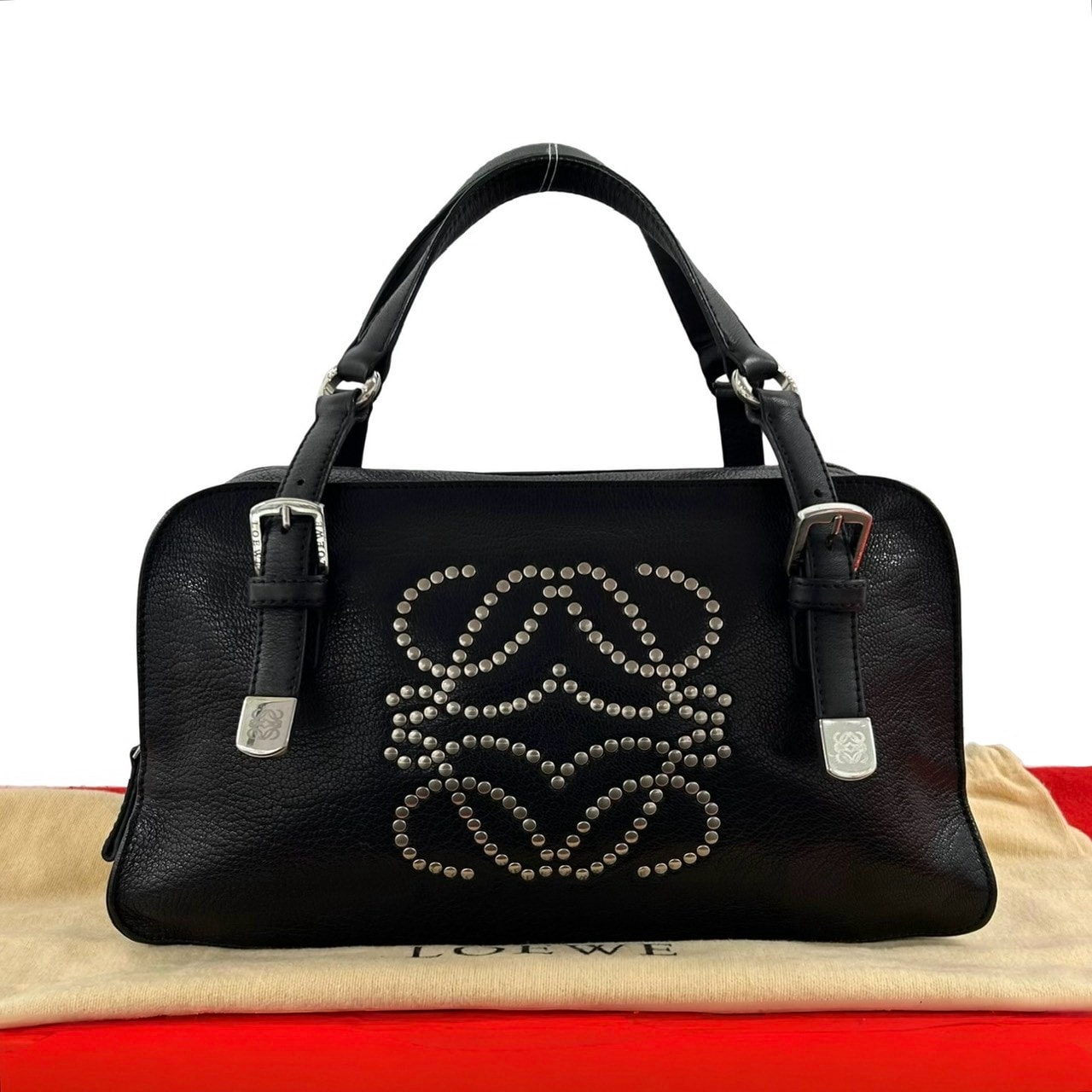 LOEWE ロエベ アナグラム スタッズ レザー ハンドバッグ ブラック
345-4