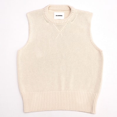 ■美品■2022年製■JIL SANDER ジルサンダー ベスト サイズ50 ニットベスト コットン アイボリー イタリア製 ブランド古着【中古】20241002/RA1404