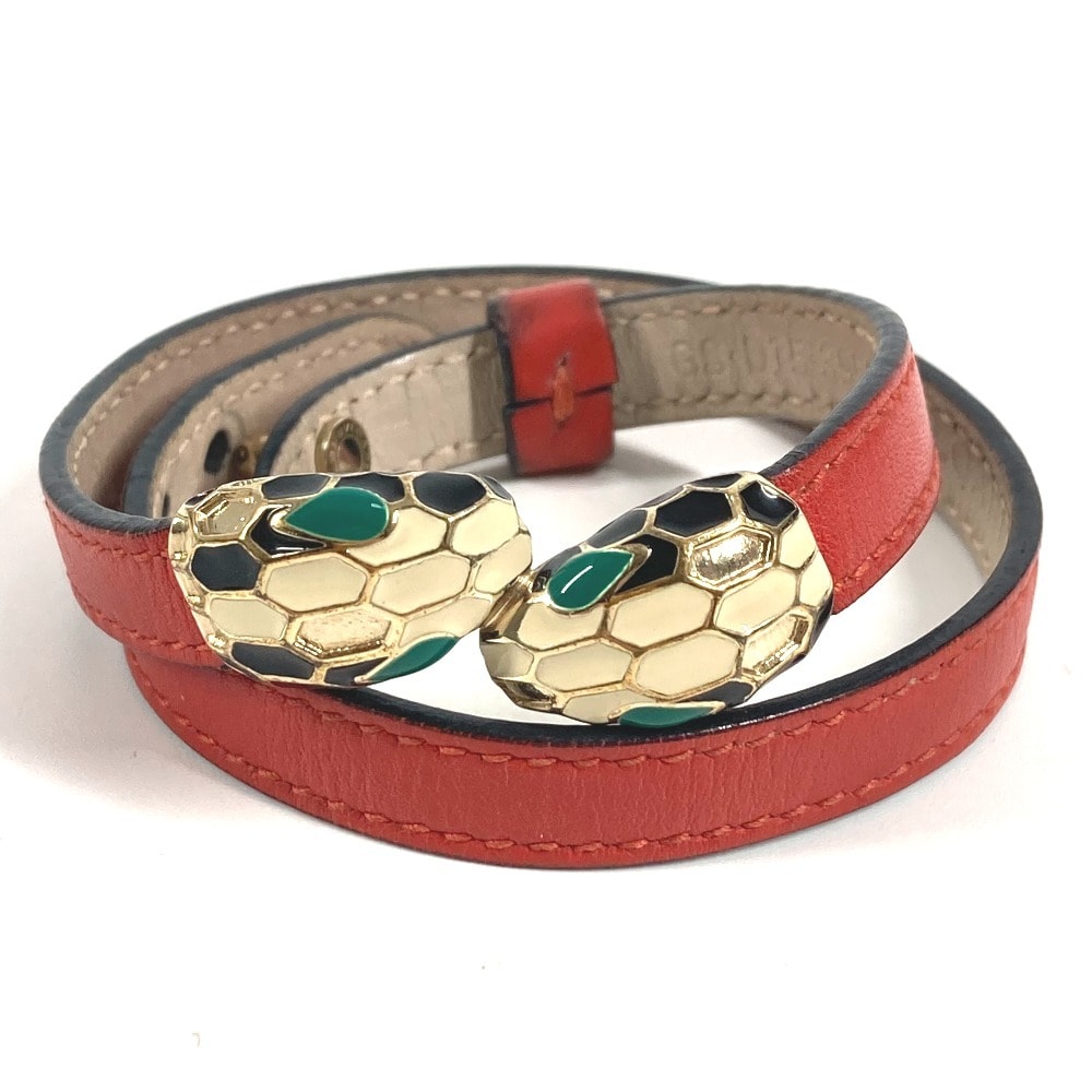 ブルガリ BVLGARI セルペンティ フォーエバー ロゴ 2重ブレスレット バングル アクセサリー ジュエリー ブレスレット レザー レッド
