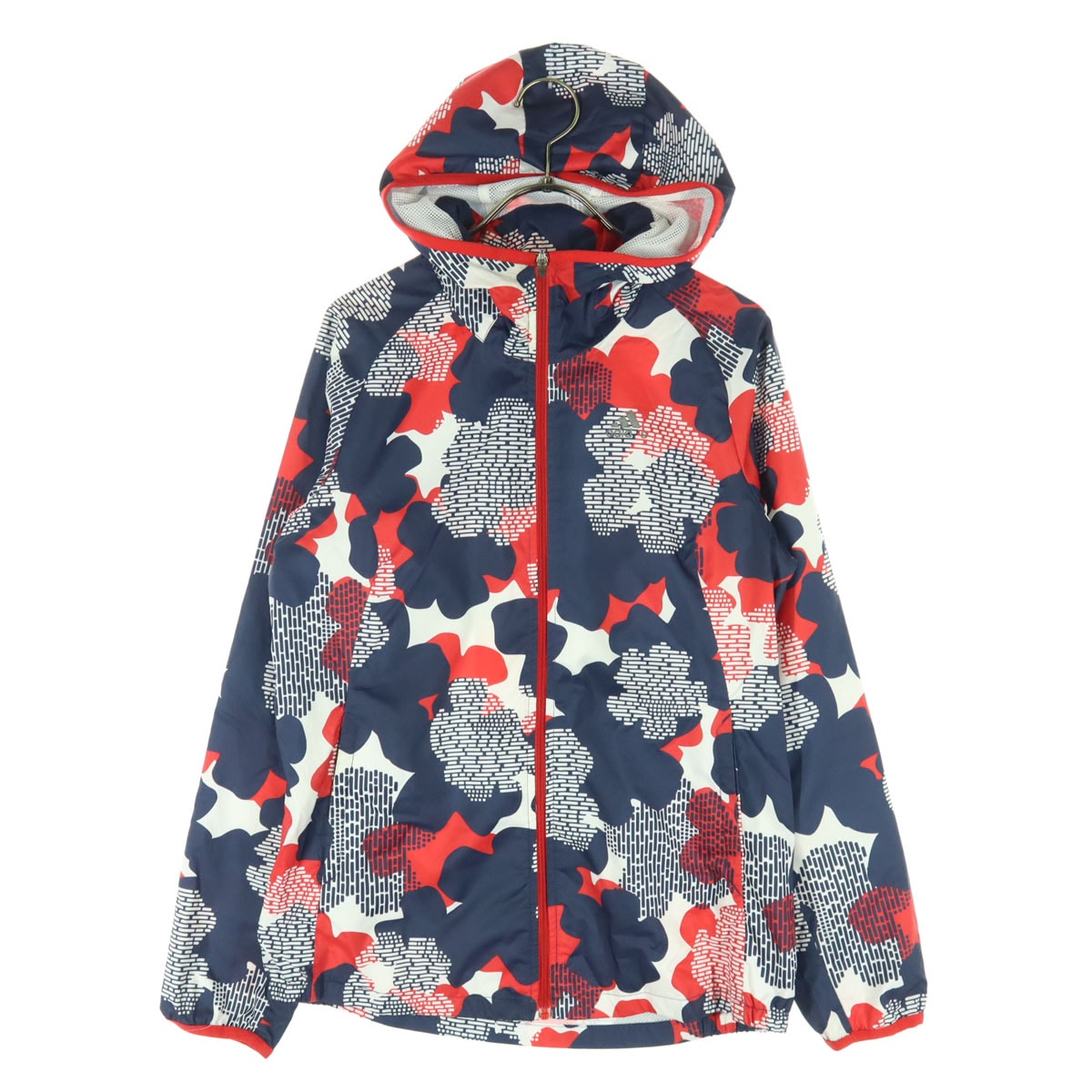 adidas アディダス マルチカラー 総柄 長袖 薄手 フーディジャケット M ネイビー