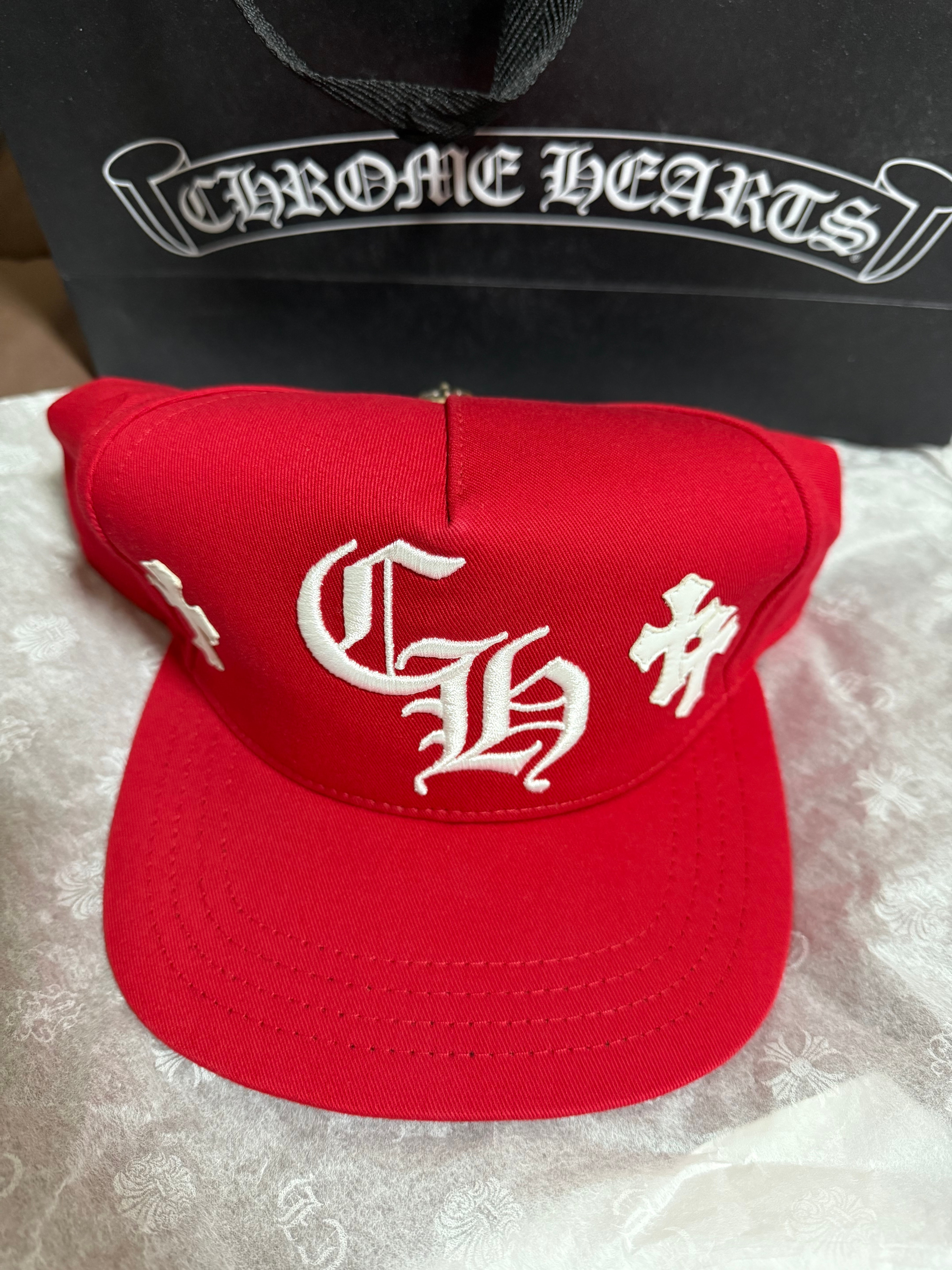 Chrome Hearts CH Hat Cross Patch Baseball Cap "Red/White"