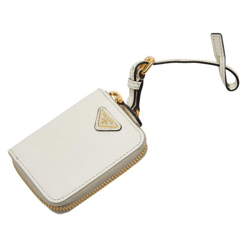 プラダ 三角ロゴプレート バッグチャーム コインケース 小物入れ 1TL085 ホワイト サフィアーノレザー レディース PRADA 【中古】