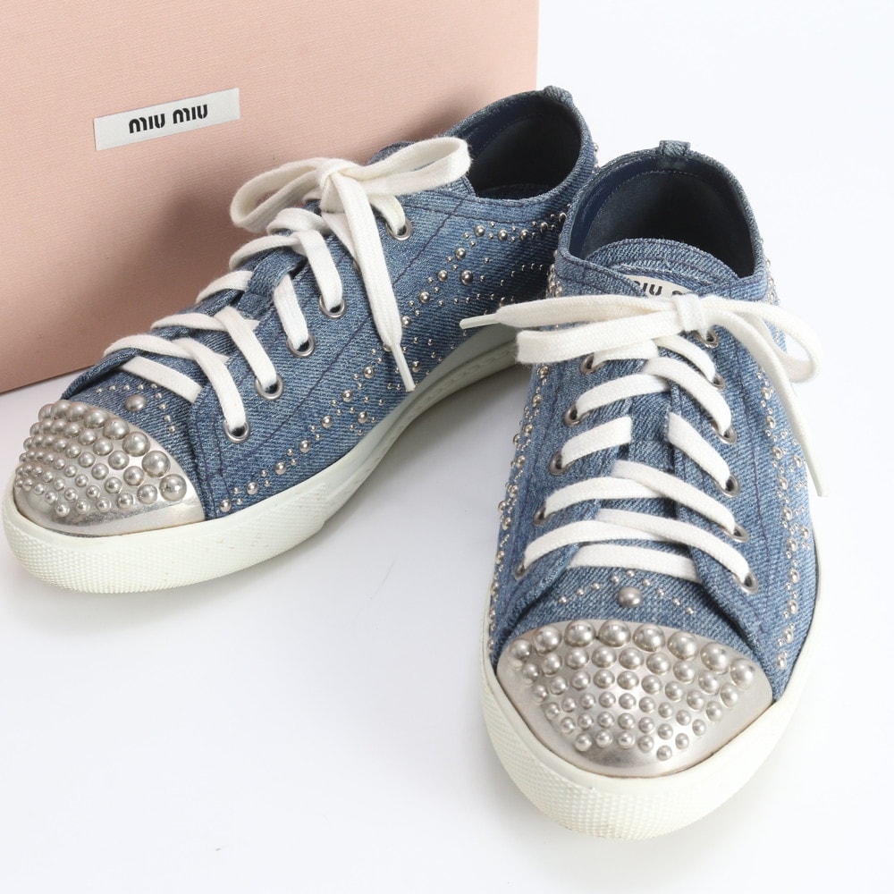 ■美品 ミュウミュウ デニム スタッズ 38スニーカー