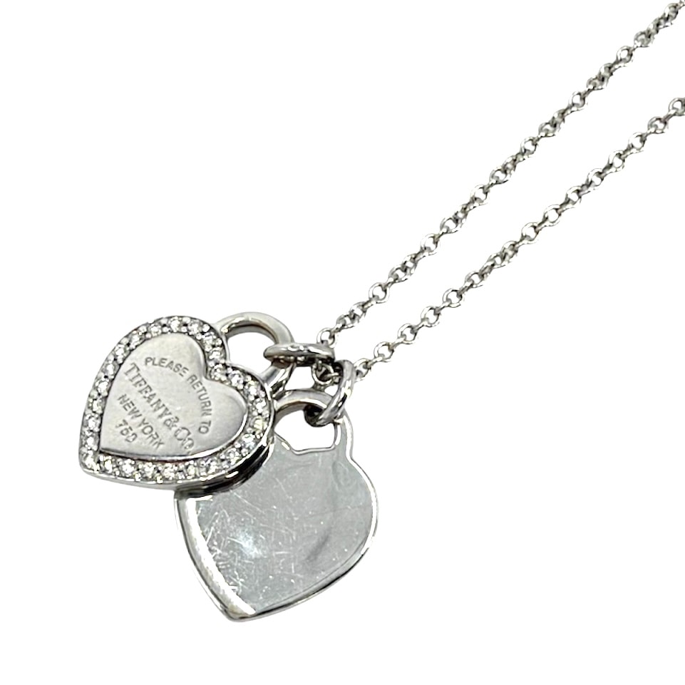 TIFFANY&Co. ティファニー ネックレス リターントゥティファニー ダブルハートタグ アクセサリー ジュエリー K18WG AU750 K18ホワイトゴールド    レディース 約3.9g【中古品】