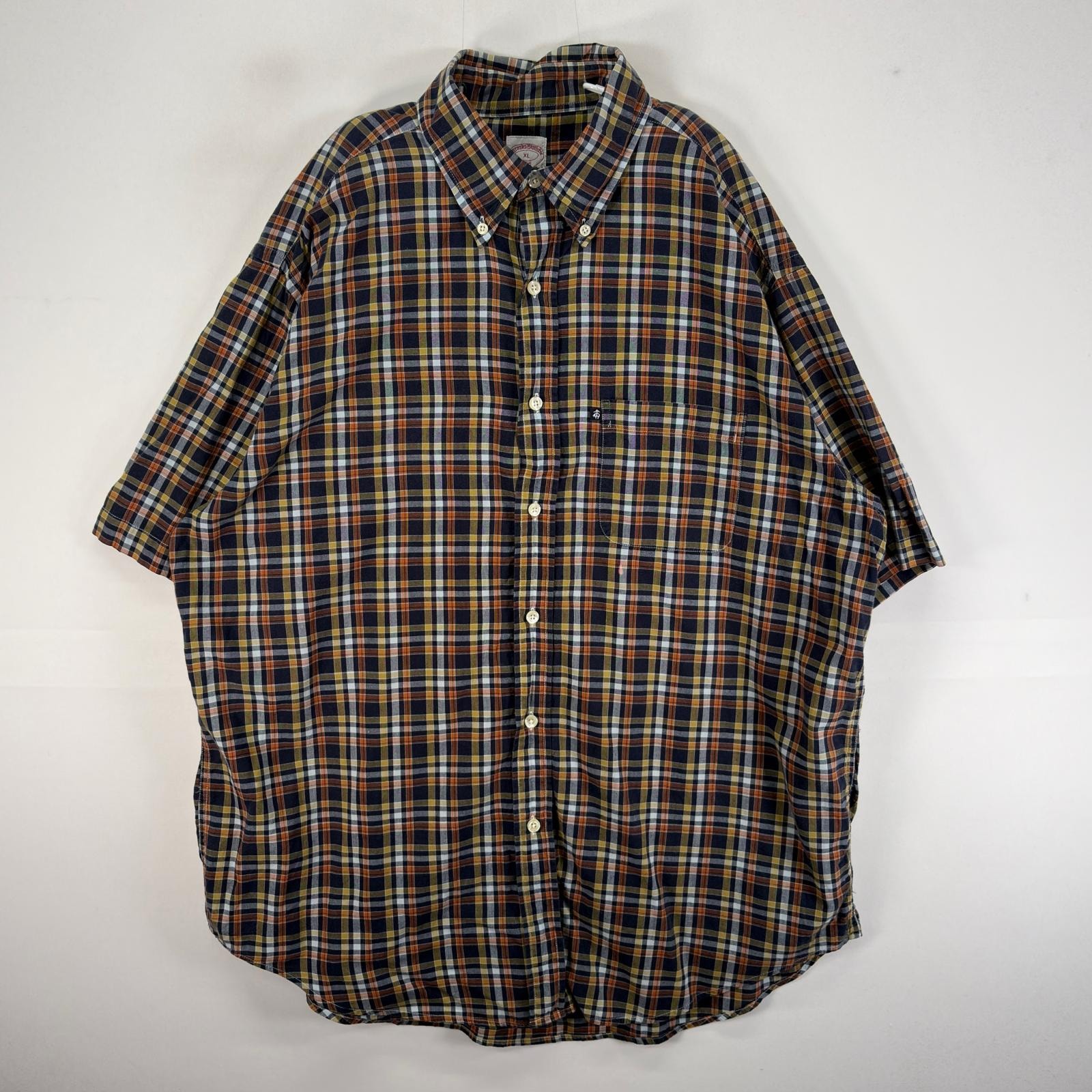 古着 ブルックスブラザーズ Brooks Brothers 半袖シャツ 胸ポケ 346 XL  ネイビー系 チェック メンズ